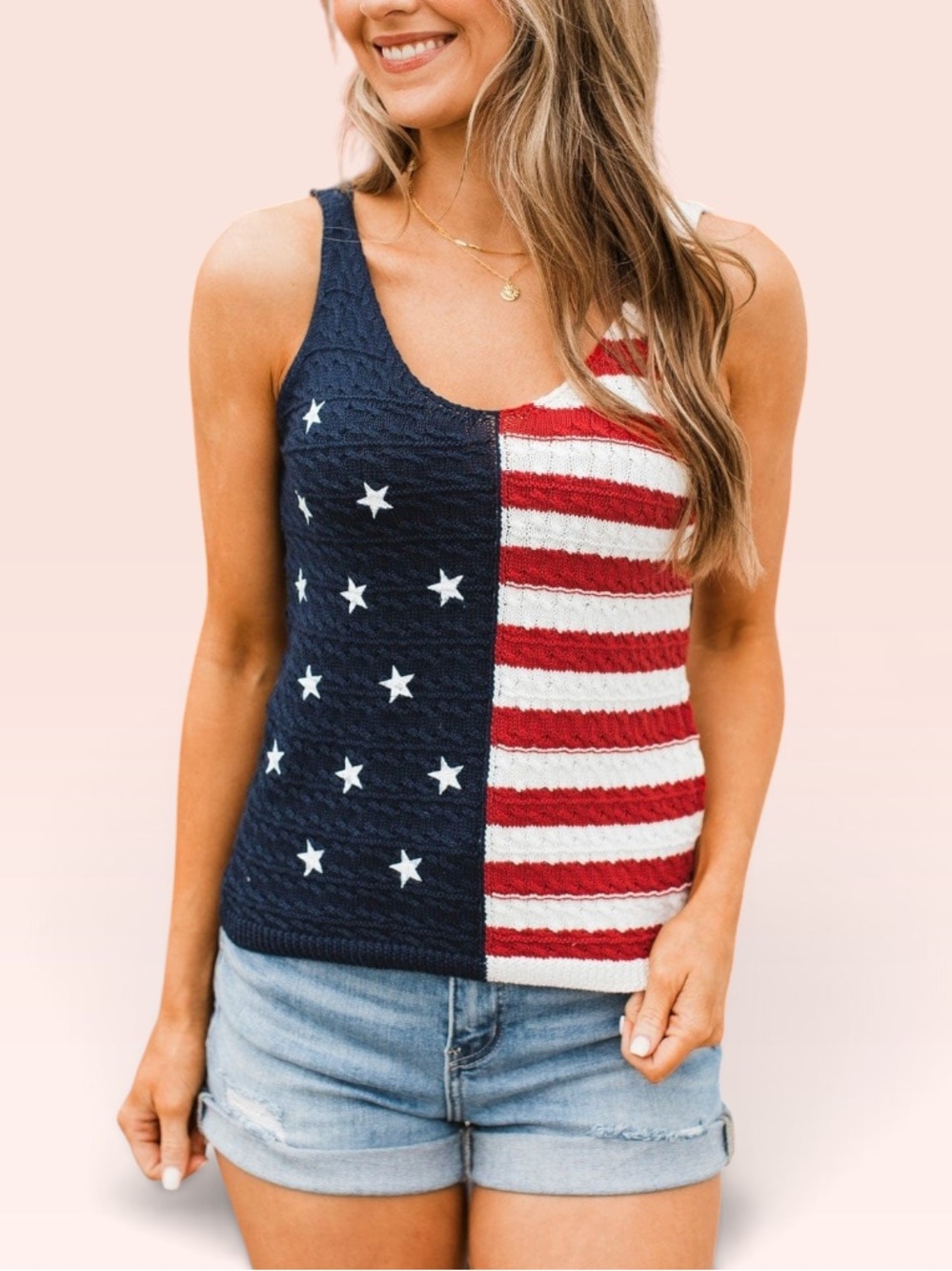 Moon + Madison American Flag Knit Tank Top